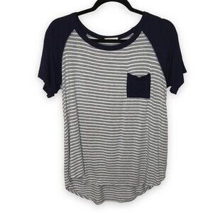 Chroma Tale Los Angeles Striped Short Raglan Sleeve Pocket Gray T Shirt Large